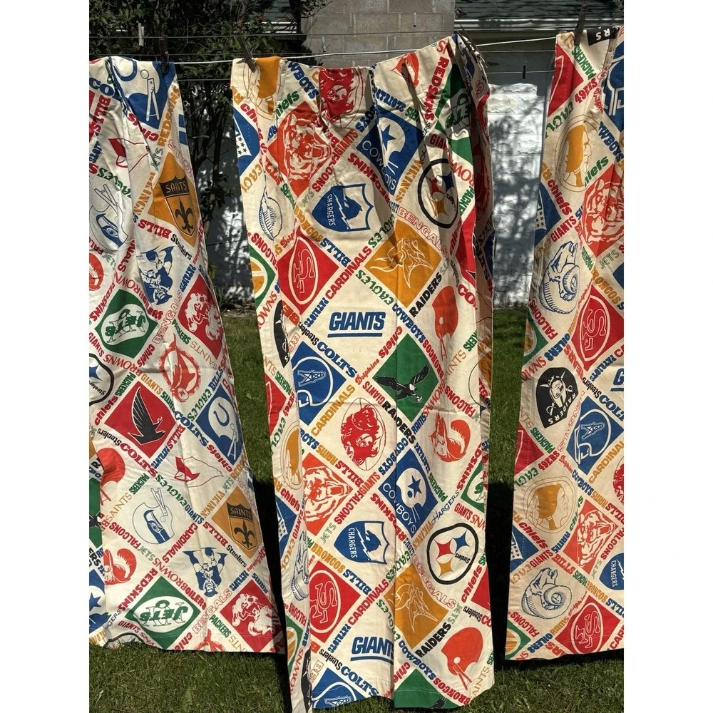 Vtg Set Of 4 1970s NFL Football Teams Logo SEARS Perma-Prest Curtains 150